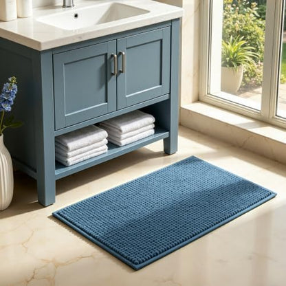 SUBRTEX Bathroom Rugs, 24" x 36" Chenille Bath Rug Soft Short Plush Bath Mat Soft Shower Mat Water Absorbent Shower Mat Quick Dry Machine Washable, Stone Blue