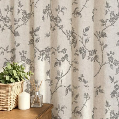 MitoVilla Grey Linen Floral Shower Curtain for Bathroom, 72 x 72