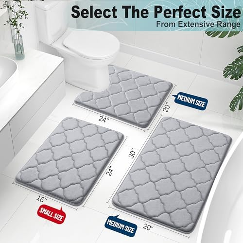 OLANLY Memory Foam Bath Mat Rug 30x20, Ultra Soft and Absorbent Bathroom Rugs, Non-Slip, Comfortable, Machine Washable Bath Carpet for Bathroom Floor, Tub, Shower and Home Decor Accessories, Grey