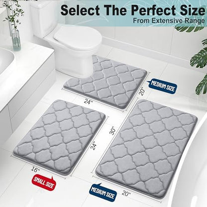 OLANLY Memory Foam Bath Mat Rug 30x20, Ultra Soft and Absorbent Bathroom Rugs, Non-Slip, Comfortable, Machine Washable Bath Carpet for Bathroom Floor, Tub, Shower and Home Decor Accessories, Grey