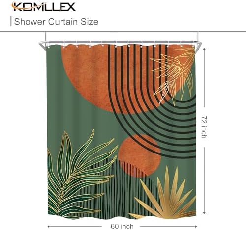 Mid Century Green Orange Boho Abstract Modern Bathroom Shower Curtain Set
