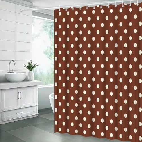 Polka Dot Shower Curtain Brown White Dots Vintage Retro Fabric Decorative Bathroom Curtains with Hooks,67" Wx70 H
