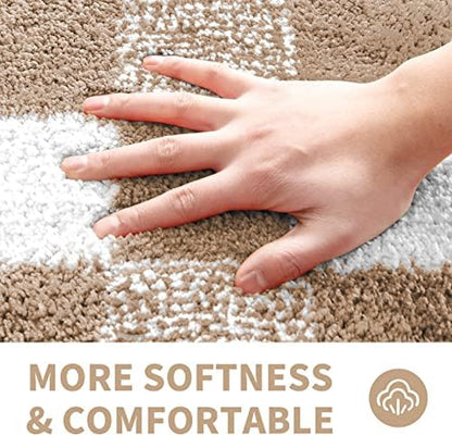 CozeCube Beige Checkered Bath Mat 32"x20" Non Slip Washable Rug