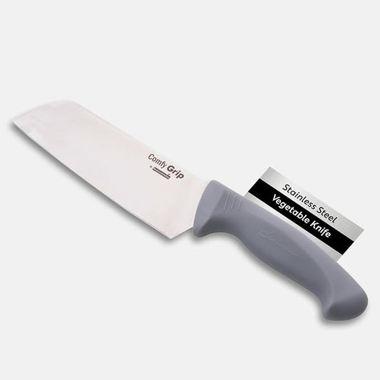 Restaurantware Comfy Grip 6.5 Inch Vegetable Knife 1 Sharp Cooking Knife - Ergonomic Handle Non-Slip Grip Gray Stainless Steel Kitchen Knife Dishwashable Slice And Dice Fruits Or Vegetables