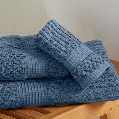 Springtree Home 100% Cotton Bath Towel Set | 6-Piece Set | Textured | Ocean