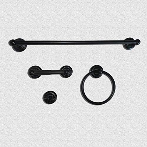 SENTO ROBIKI Black Bathroom Accessories Set, Bath Hardware, Includes Robe Hook, Toilet Paper Holder, Towel Ring, 18” & 24” Towel Bar, Duty Metal Bath Hardware Set Wall Mounted (4-Piece, Matte Black)