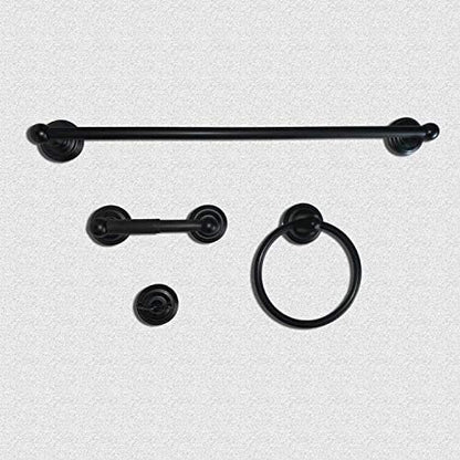 SENTO ROBIKI Black Bathroom Accessories Set, Bath Hardware, Includes Robe Hook, Toilet Paper Holder, Towel Ring, 18” & 24” Towel Bar, Duty Metal Bath Hardware Set Wall Mounted (4-Piece, Matte Black)