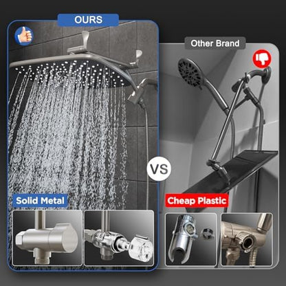 Veken Brushed Nickel 11.8" Shower Head with Handheld,Stain Resistant Finish