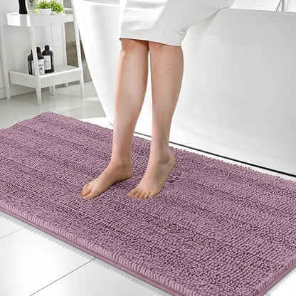 OLANLY Thick Bathroom Runner Rugs 59x24, Soft Chenille Bath Rugs, Deep Plum
