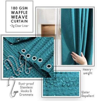 Clara Clark Teal Bathroom Set, Bathroom Sets with Shower Curtain and Rugs