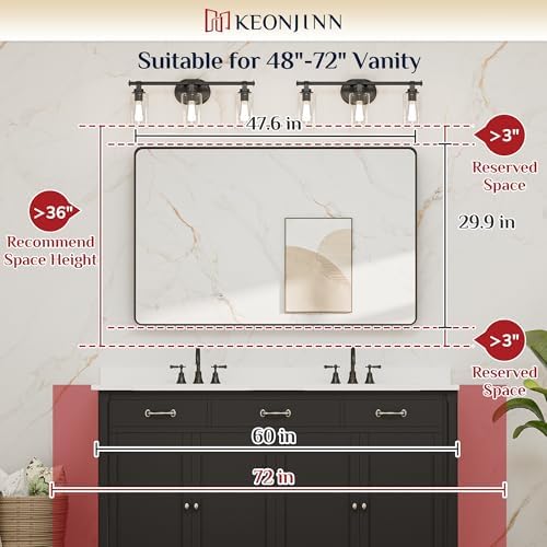 Keonjinn 48 x 30 Inch Black Bathroom Mirrors for Over Sink, Tempered Glass