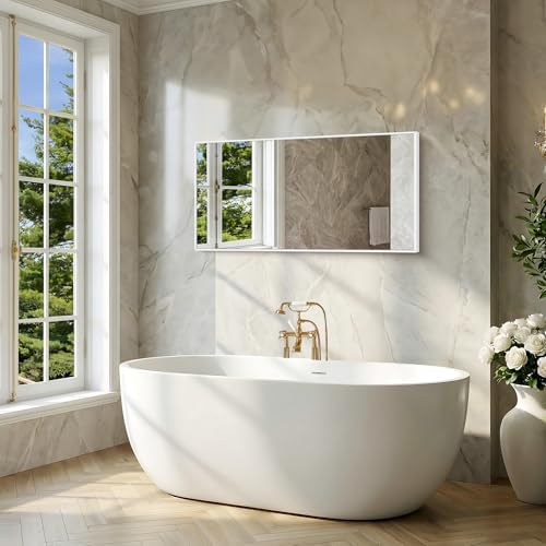 BONEWEI White Bathroom Mirror,24x48 inch Wall Mirror for Bathroom Wall Mounted,Rectangle Mirror for Bathroom Over Sink,Modern Metal Frame for Living Room,Bedroom Entryway,Horizontal/Vertical
