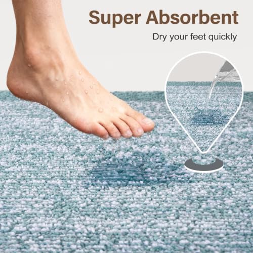 40x24 Bathroom Rugs Non Slip Washable, Soft Absorbent Bath Mat Dusty Blue