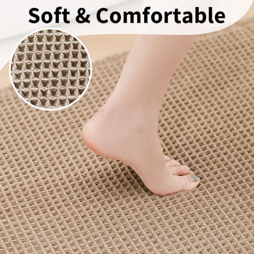 Waffle Bath Mat, Boho Bathroom Rug Non Slip Washable, 24 x 48, Khaki