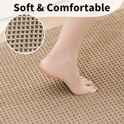 Waffle Bath Mat, Boho Bathroom Rug Non Slip Washable, 24 x 48, Khaki