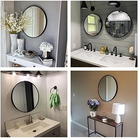 Oruii Round Mirror, 26 inch Black Circle Mirror, Matte Black Metal Frame