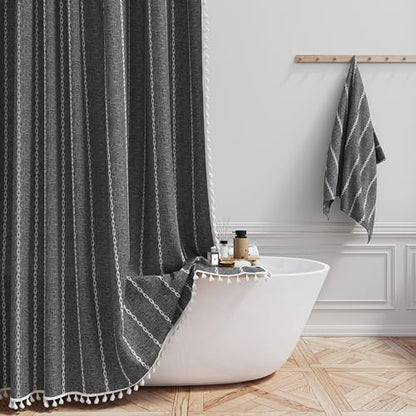 BTTN 72x84 Long Farmhouse Linen Heavy Duty Shower Curtain, Charcoal Grey