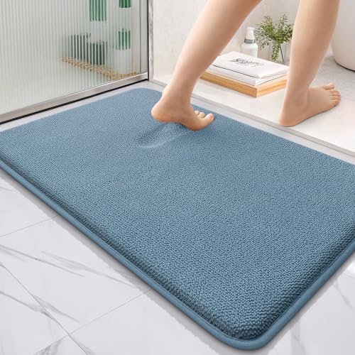 OLANLY Thick Memory Foam Bathroom Rugs 36x24, Absorbent Bath Mat, Airy Blue