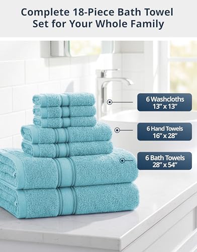 LANE LINEN Bath Towel Set 100% Cotton 18 Piece Soft Absorbent - Blue