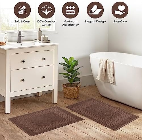 Superior Heavyweight Cotton Bath Mats, Bath Rugs For Bathroom Accessories, Washable Rug For Shower, Bath, Toilet, Modern Decor, No Backing, Luxury Hotel And Spa Quality, Set of 2, 22" x 35", Mocha