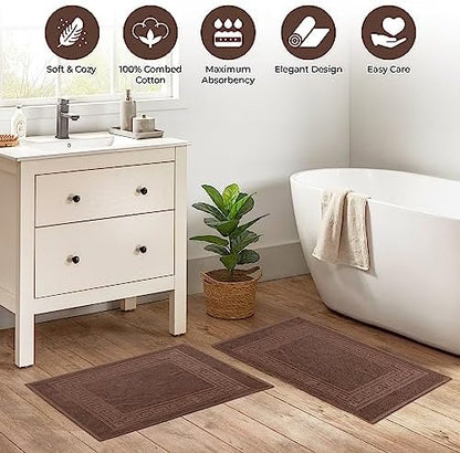 Superior Heavyweight Cotton Bath Mats, Bath Rugs For Bathroom Accessories, Washable Rug For Shower, Bath, Toilet, Modern Decor, No Backing, Luxury Hotel And Spa Quality, Set of 2, 22" x 35", Mocha