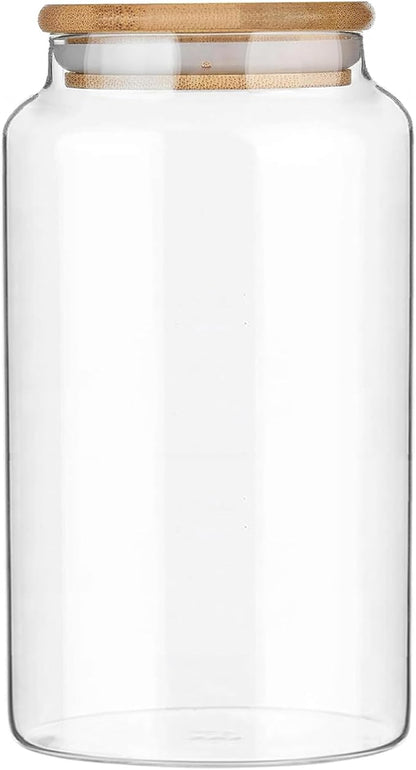 Custde Glass Jar with Lid, 42 FL oz Airtight Glass Storage Jar Glass Food Storage Containers for Kitchen Counter, Pantry, Decorative Jar for Coffee, Sugar, Candy Jar Cute Jar (Bamboo 42 FL OZ)