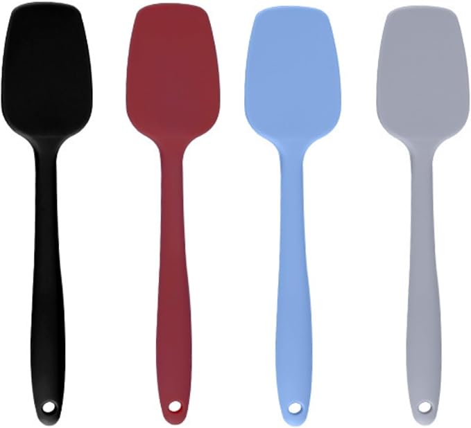Shappy 4 Pieces Silicone Cooking Spoons 10.6 Inch Heat Resistant Kitchen Spoons for Mixing, Serving and Stirring Upgrade Large Non Stick Basting Utensils, Dishwasher Safe(Spatula,Classic Color)
