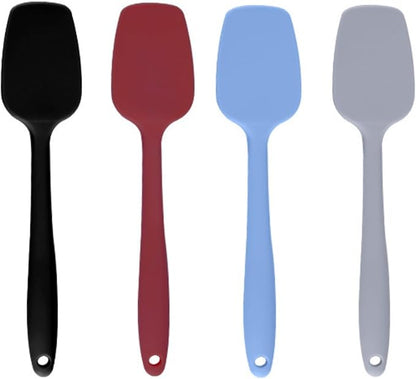 Shappy 4 Pieces Silicone Cooking Spoons 10.6 Inch Heat Resistant Kitchen Spoons for Mixing, Serving and Stirring Upgrade Large Non Stick Basting Utensils, Dishwasher Safe(Spatula,Classic Color)