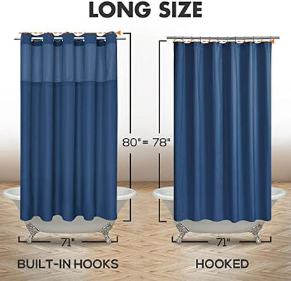 River Dream No Hook Long Shower Curtain with Snap-in Liner 71x80, Navy