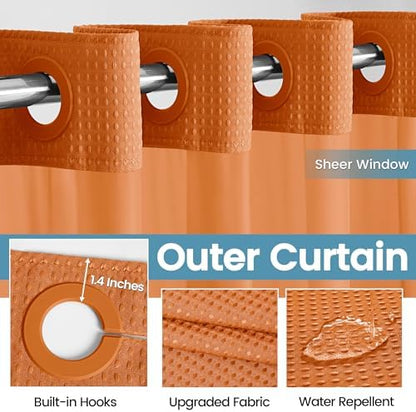 Heavyweight Waffle No Hook Shower Curtain with Liner, Burnt Orange, 71x74