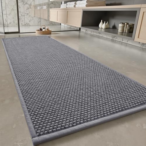 PADOOR-Bath Mat Runner-Super Absorbent Chenille Bathroom Mats-Rubber Backed Bath Mats for Bathroom Non Slip, Easy Clean Bathroom Runner Rugs Front of Bathtub,Shower Room,Sink-24×48