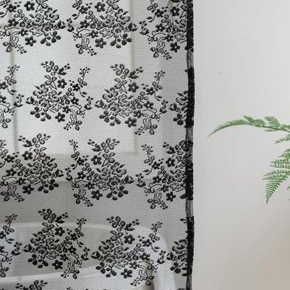 TUDECO Black Boho Lace Shower Curtain with Attached Valance, 72''W x 84''L