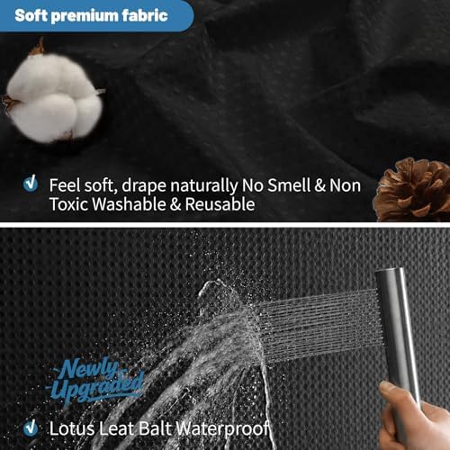 2-in-1 Waterproof Fabric Shower Curtain - No Separate Liner Needed, Hotel-Style Waffle Weave, Effortless Cleaning & Washable Bathroom Shower Curtain Set,72Wx72H,Black