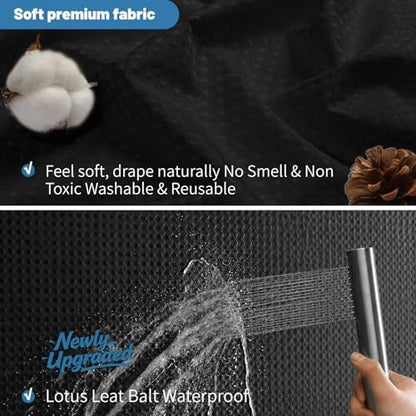 2-in-1 Waterproof Fabric Shower Curtain - No Separate Liner Needed, Hotel-Style Waffle Weave, Effortless Cleaning & Washable Bathroom Shower Curtain Set,72Wx72H,Black