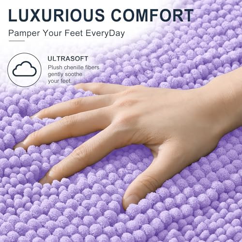Smiry Thick Chenille Toilet Rugs U-Shaped 24x20, Soft Bath Mat, Lavender