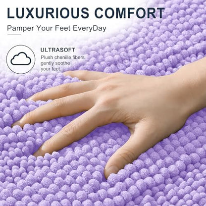 Smiry Thick Chenille Toilet Rugs U-Shaped 24x20, Soft Bath Mat, Lavender