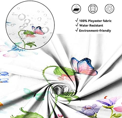 AWERT Small Half Size Stall Shower Curtain with 6 Hooks 36 inch Shower Stall Curtain 36 x 72 Butterfly Wildflowers for Bathroom/RV and Camper (Butterfly)