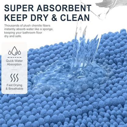 Smiry Thick Chenille Bathroom Runner Rugs 47x20, Bath Mat, Cornflower Blue