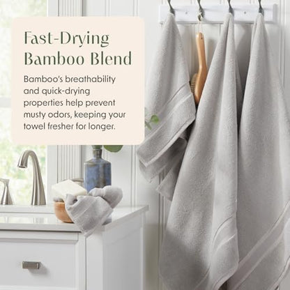 Springtree Home Luxury Bamboo Rayon Plush Bath Towel Set | 4-Pack | Grey