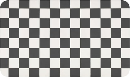CooRug Checkered Dish Drying Mat for Kitchen Counter, Absorbent Non-Slip Coffee Mat, Heat Resistant Mat for Countertops Coffee Bar Decor 16" x 24" Black