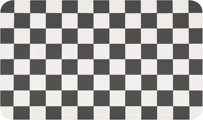 CooRug Checkered Dish Drying Mat for Kitchen Counter, Absorbent Non-Slip Coffee Mat, Heat Resistant Mat for Countertops Coffee Bar Decor 12" x 20" Black