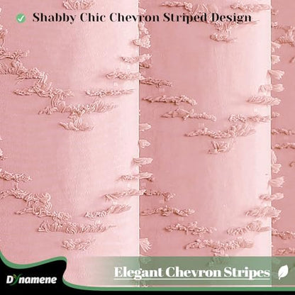 Dynamene Extra Long Boho Shower Curtain Tufted Chevron 72"x96" Pink