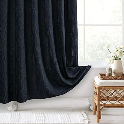 Gibelle Navy Blue Shower Curtain for Bathroom, 3D Embossed Textured Fabric Shower Curtain, Modern Farmhouse Chic Soft Cloth Shower Curtain Set with Hooks, 72x72