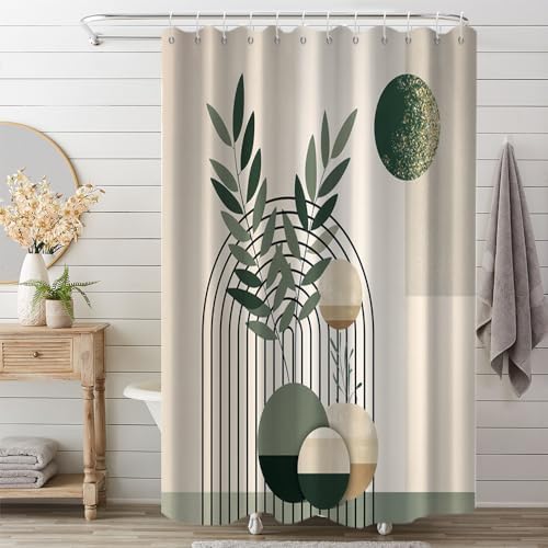 Mid Century Sage Green Shower Curtain for Bathroom 72x96 Inch