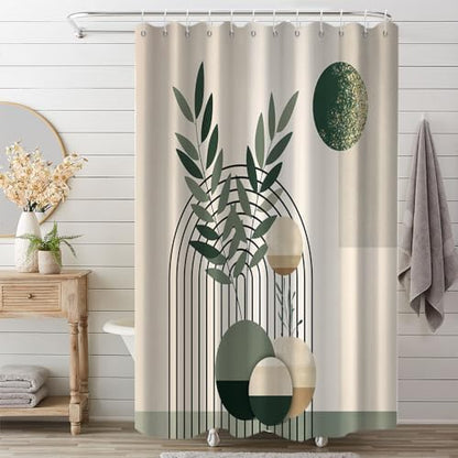Mid Century Sage Green Shower Curtain for Bathroom 72x96 Inch