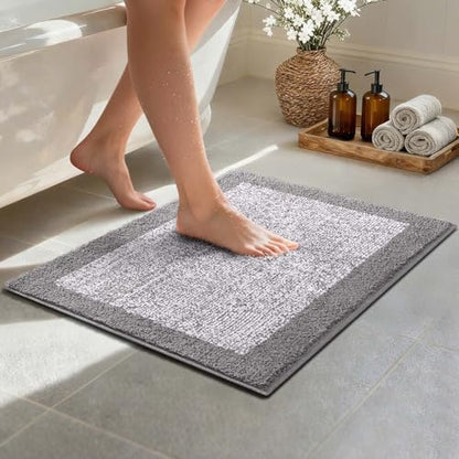 Bathroom Rugs 24x17 Non Slip Washable, Soft Absorbent Bath Mat Light Grey