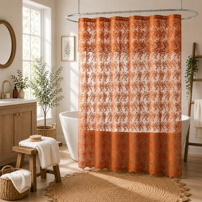 Orange Lace Shower Curtain with Attached Valance, 72x72, Terracotta