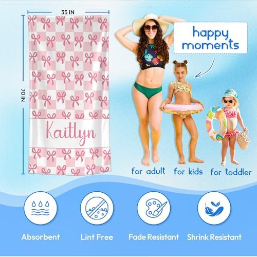 JML Personalized Beach Towel with Name, Custom Beach Towel with Text, Customized Bow Microfiber Pool Towel, Quick Dry & Absorbent Swim Towel for Adult,Anniversary, Birthday, Summer Holiday,Vacation