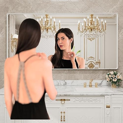 LOAAO White Metal Framed Bathroom Mirror, 72x36 Inch