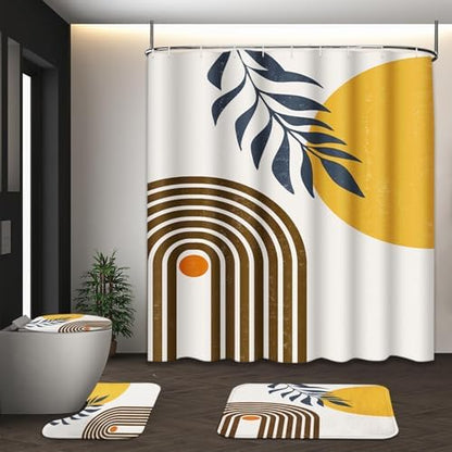 Bathroom Sets with Shower Curtain and Rugs, 4 Pcs, Boho Midcentury